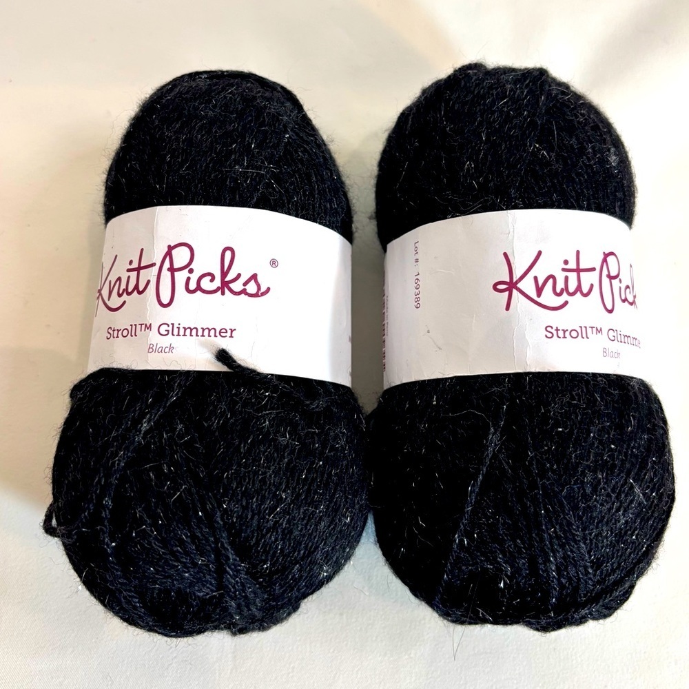 Knit Picks Stroll Glimmer Black Yarn with Silver Metallic Merino Wool Blend NEW